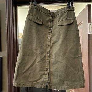 Green denim Zara basic button up skirt SIZE L PREOWNED